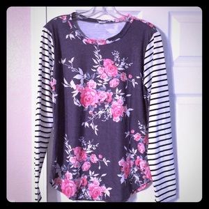 Floral/stripe long sleeve top